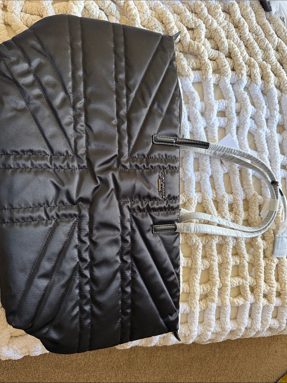 Kurt Geiger Black Quilted Tote Bag with White Handles